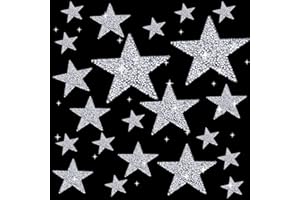 BOYIVI 22 Pieces Star Iron on Patches Rhinestone Applique Silver Adhesive Hot Glue Star Shape Glitter Crystal Patches for Clothing Repair, Jeans, Bags, Hats and DIY Accessory (Silver)