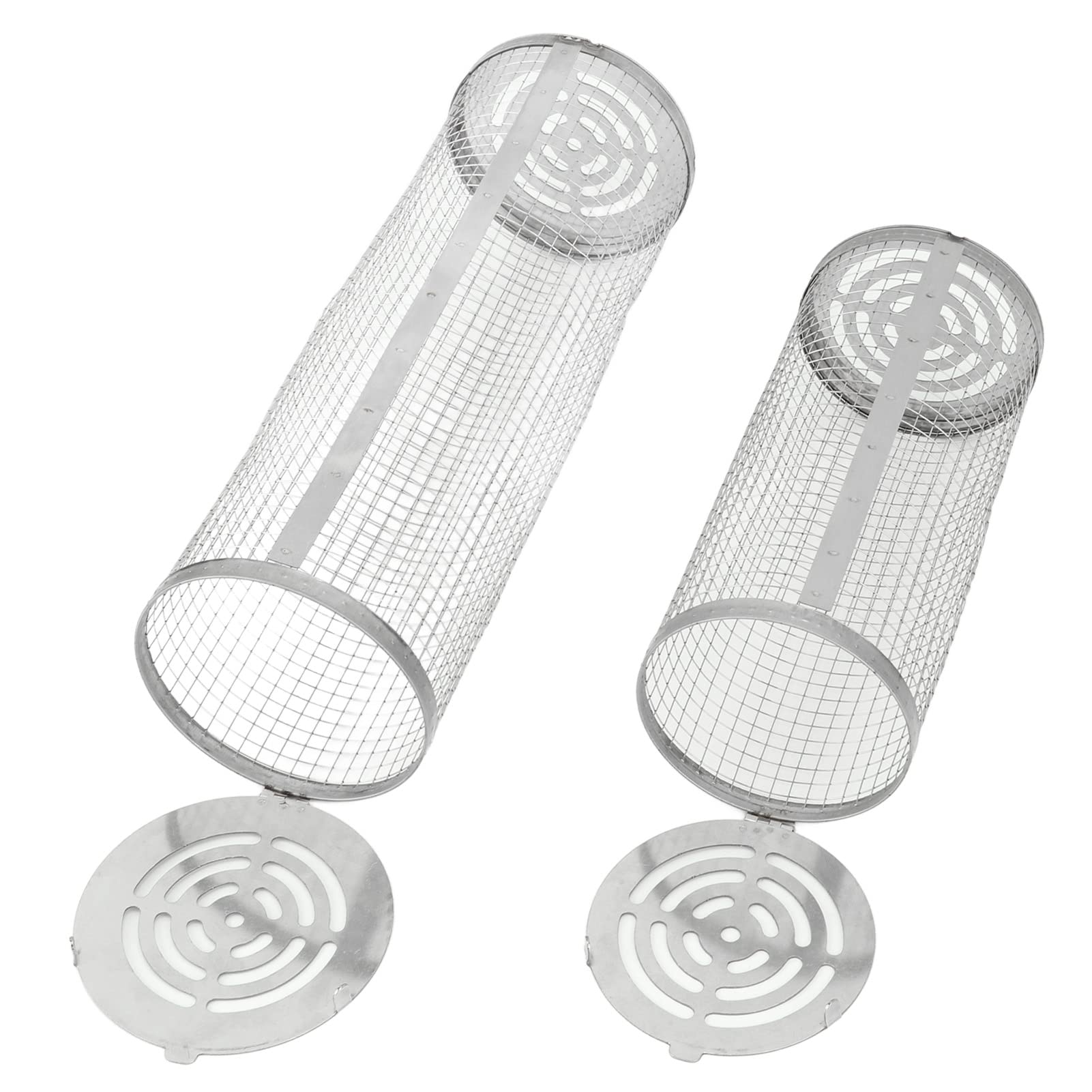 BBQ Net Tube, Rolling Grilling Basket, 2PCS Stainless Steel Wire Mesh Cylinder BBQ Grill Mesh Basket Barbecue Cage for Vegetable Seafood Fish Outdoor Camping Picnic Party