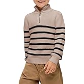 Haloumoning Boys Striped Quarter Zip Sweater Kids Fashion Long Sleeve Knit Pullover Sweaters Tops 5-14 Years