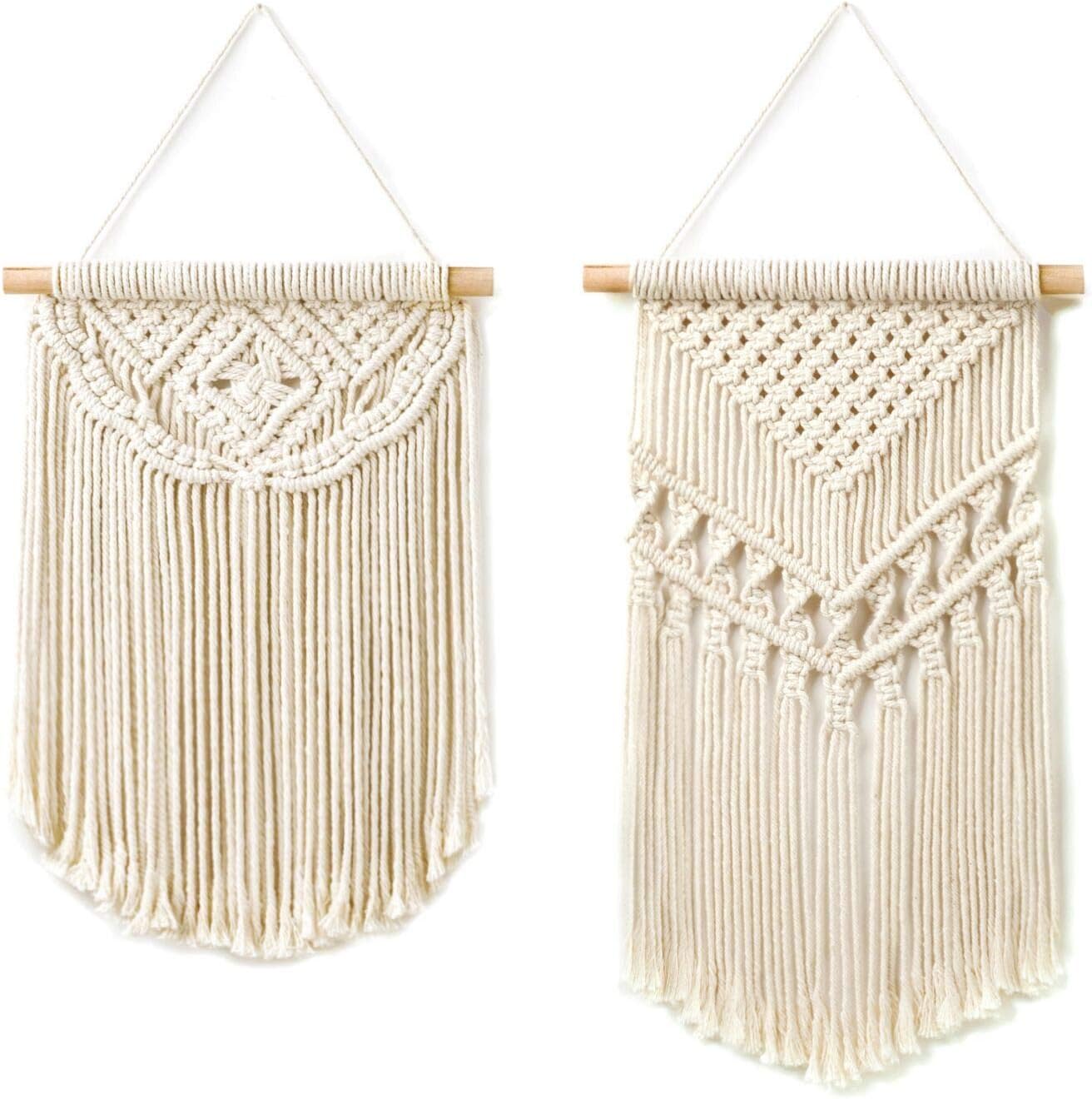 Dahey 2 Pcs Macrame Wall Hanging Small Woven Tapestry Wall Art Decor,Boho Chic Home Decor Apartment Dorm Room Party Decoration,18" L×10" W and 15" L×10" W
