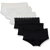 Amazon Essentials Women's Peached Microfiber with Lace Trim Boyshort, Pack of 6