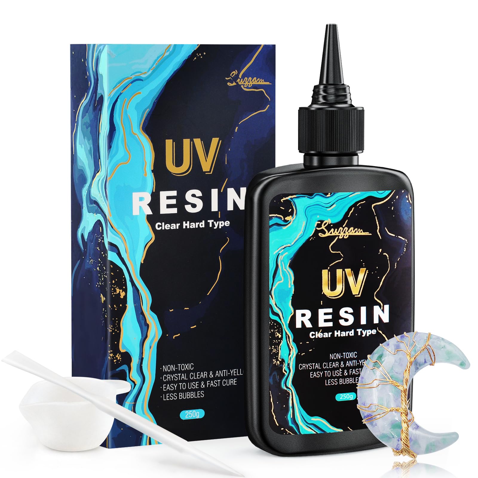 UV Resin Kit 250g, Upgraded UV Resin Hard Crystal Clear, UV Cure Resin Ultraviolet Epoxy Resin Hard for Jewelry Making, DIY Crafts - Low Odor