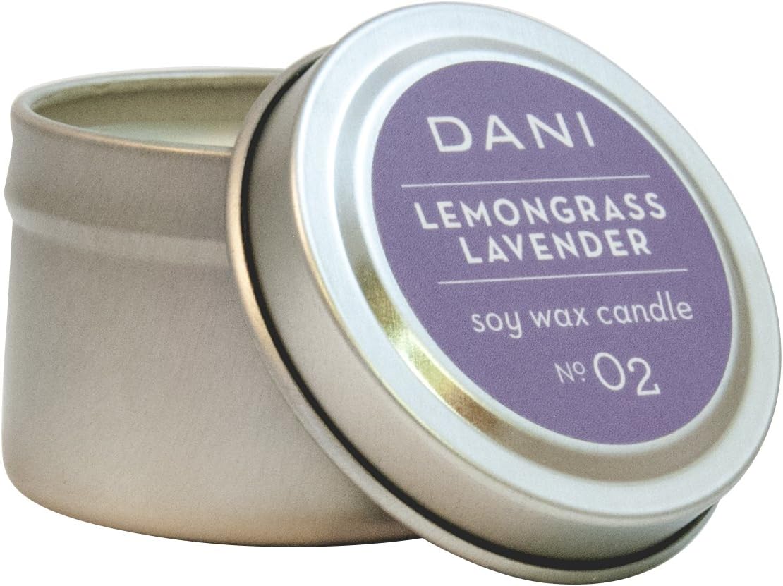 DANI 100% Soy Wax Travel Candle, Lemongrass Lavender, 2oz Travel Tin