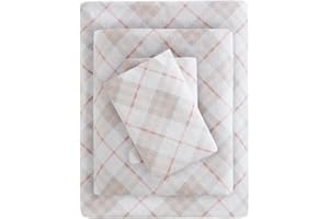 Sleep Philosophy True North Cozy Flannel Warm 100% Cotton Sheet - Novelty Print Animals Stars Cute Ultra Soft Cold Weather Bedding Set, Twin XL, Pink Plaid 3 Piece