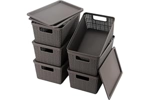 Wrrlors 6 Pack Plastic Storage Baskets With Lids,Grey Breathable Stackable Storage Bins,Small Storage Containers,for Organizing Storage Baskets on Desktops,Closets,Playrooms,Classrooms,Offices