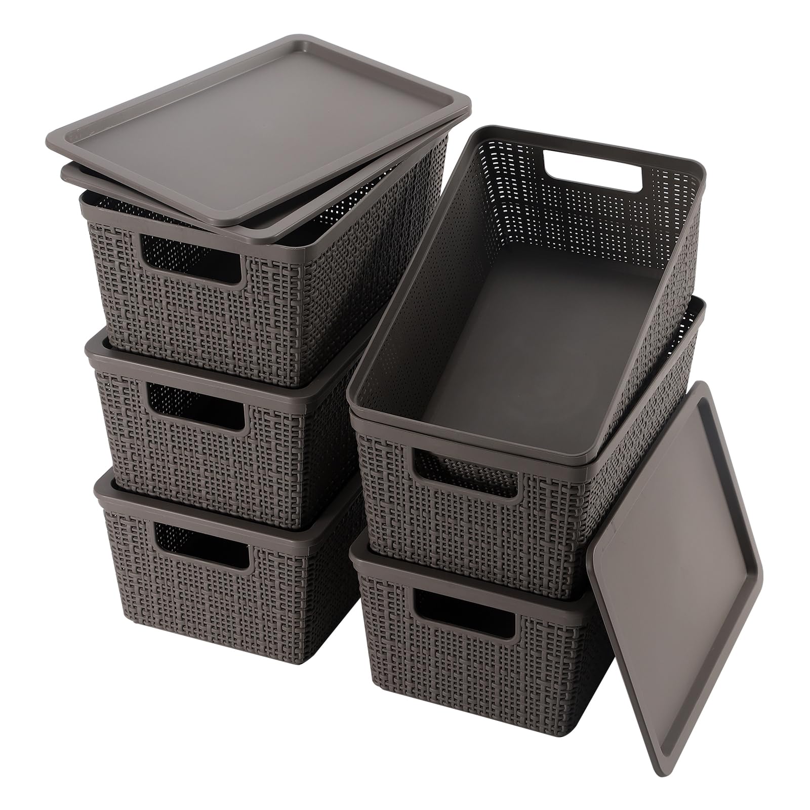 Photo 1 of WRRLORS 6 Pack Plastic Storage Baskets With Lids,Grey Breathable Stackable Storage Bins,Small Storage Containers