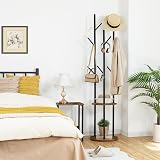 HOOBRO Coat Stand 8 Hooks 2 Shelves Hall Tree Rustic Brown EBF33YM01G1 view 3