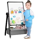 Art Easel for Kids, Double Sided Kids Easel Drawing Board, Whiteboard &amp; Blackboard, 360&deg;Rotating Adjustable(Black)