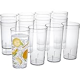 US Acrylic Café Plastic Reusable Tumblers (Set of 12) 32-ounce Iced-Tea Cups Clear | Value Set of Restaurant Style Drinking Glasses, Stackable, BPA-free, Made in the USA | Top-rack Dishwasher Safe