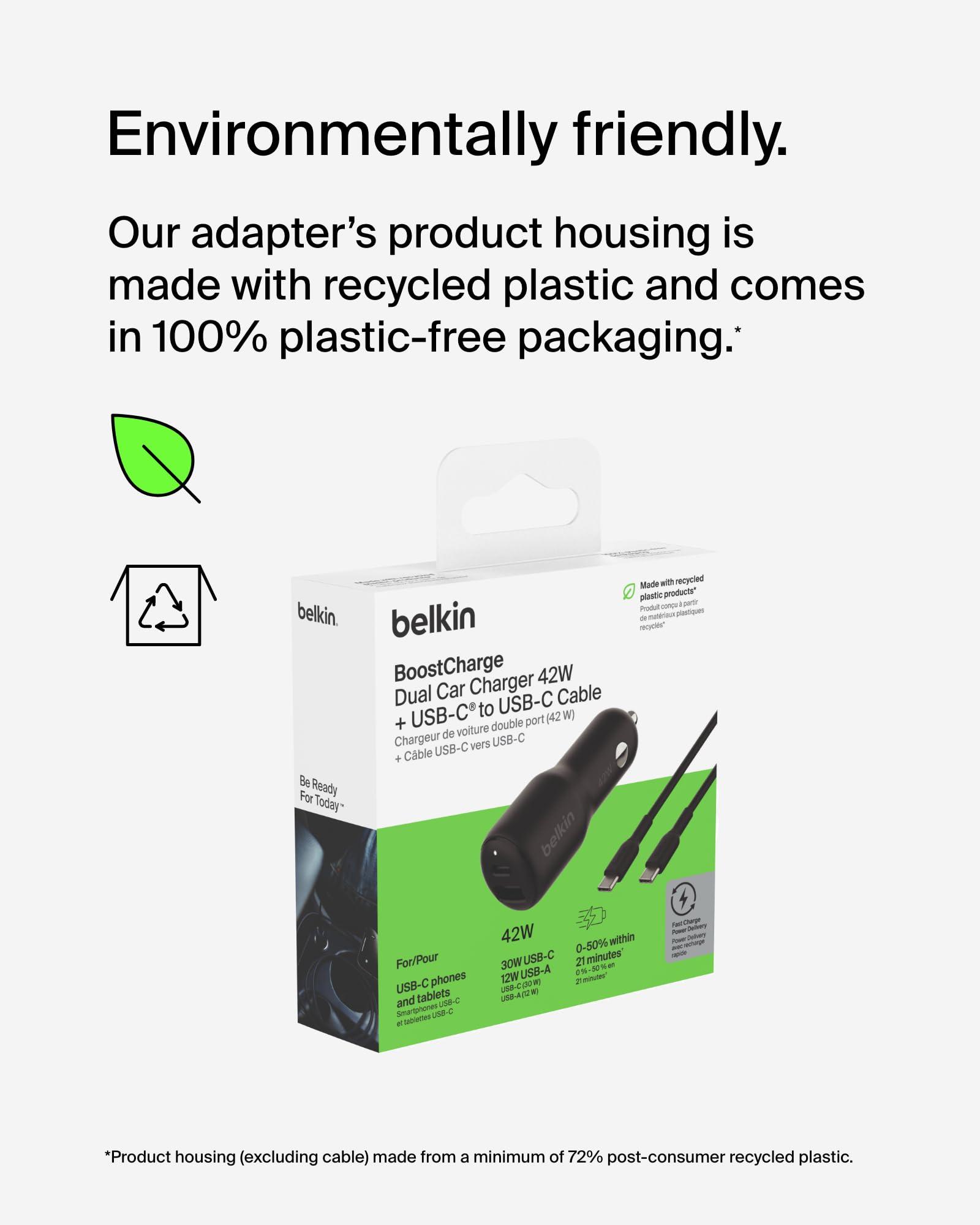 Belkin BoostCharge 42-Watt Dual Port Fast Car Charger w/30W USB-C & 12W USB-A Ports, USB-C to C Cable Included for iPhone 16, 16 Pro, Galaxy S25, S24, Pixel 9 & 8, Nintendo Switch 2 & More - Black