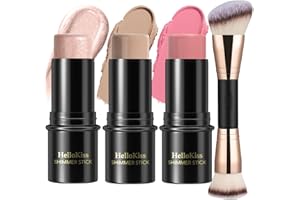 HILARECO 3 Pcs Cream Contour Stick Makeup Kit, Shades with Highlighter Stick, Blush Stick and Bronzer Contour Stick for Sculpt the Cheeks, Waterproof, Matte & Dewy Finish (Universal,#03+#08+#13)