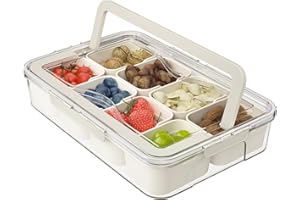 PUPILLEMON Snackle Box Container, Divided Serving Tray with Lid and Handle, 8 Compartment Party Road Travel Snack Box for Fruit Candy Nuts,13.3"x8.94"x2.95" (1 PACK)