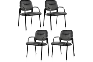 Elevon Waiting Room Chairs No Wheels Set of 4, Leather Stationary Office Reception Guest Chair with Padded Arms for Elderly Desk Conference Room Lobby Table Side Salon