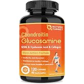 NATURE TARGET Glucosamine Chondroitin, 120 Count (40 Servings) | Glucosamine, Chondroitin, and MSM, Collagen and Hyaluronic Acid for Daily Joint Support, Vitamin D3 and K2 for Bone Strength