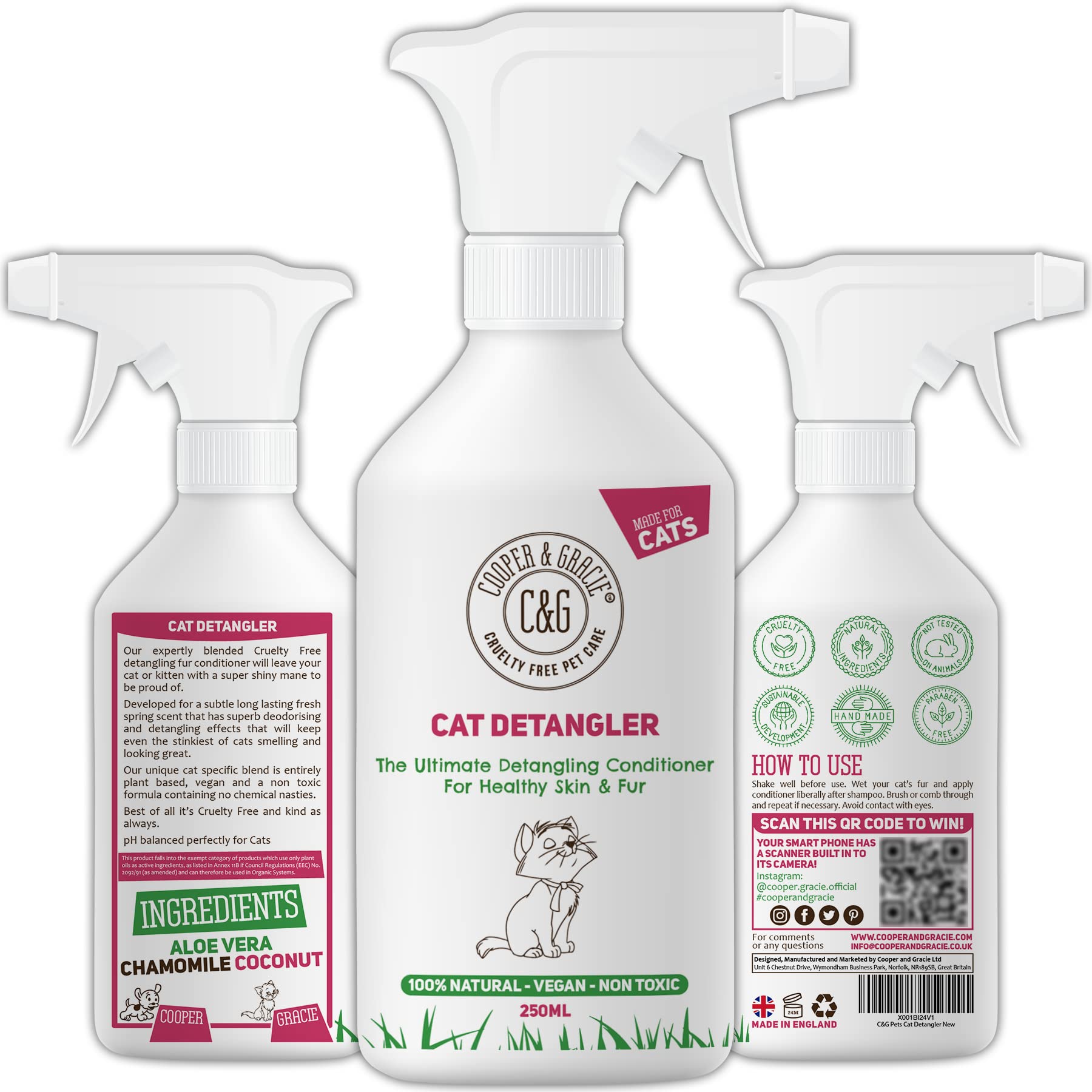 Cat Detangler Spray | Vegan Detangling Spray For Cats And Kittens | Natural Deodorising Daily Grooming Dematting Conditioner | Ph Perfect For Sensitive Cat Skin