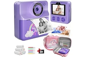 BEINHOME Instant Print Camera for Kids, Digital Selfie Cameras with Carry Case & 5-Color Paper, Portable Toddler Toy Christmas Birthday Gifts for 3 4 5 6 7 8 9 10 11 12 Year Old Girls - Purple