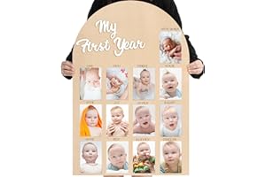 Kritkin My First Year Photo Board Baby Birthday Picture Frame 12 Monthly Wooden Photo Board 1st Birthday Decorations Baby Gift for Newborn Keepsake(33 x 22 Inch)