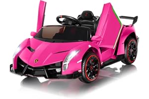 TEOAYEAH 12V Kids Ride on Car, Licensed Lamborghini Veneno Roadster w/Parent Control, 12V7Ah Battery Powered Electric Car Ride on Toys, Electric Vehicles w/Hydraulic Doors, Rocking Mode, Music, Pink