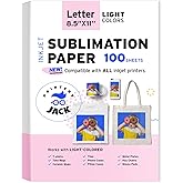 Sublimation Paper Heat Transfer Paper 100 Sheets 8.5" x 11" 125 gsm for Any Epson Sawgrass Ricoh Inkjet Printer with Sublimation Ink for DIY T shirt Mugs