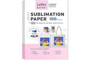PRINTERS JACK Sublimation Paper Heat Transfer Paper 100 Sheets 8.5" x 11" 125 gsm for Any Epson Sawgrass Ricoh Inkjet Printer with Sublimation Ink for DIY T shirt Mugs
