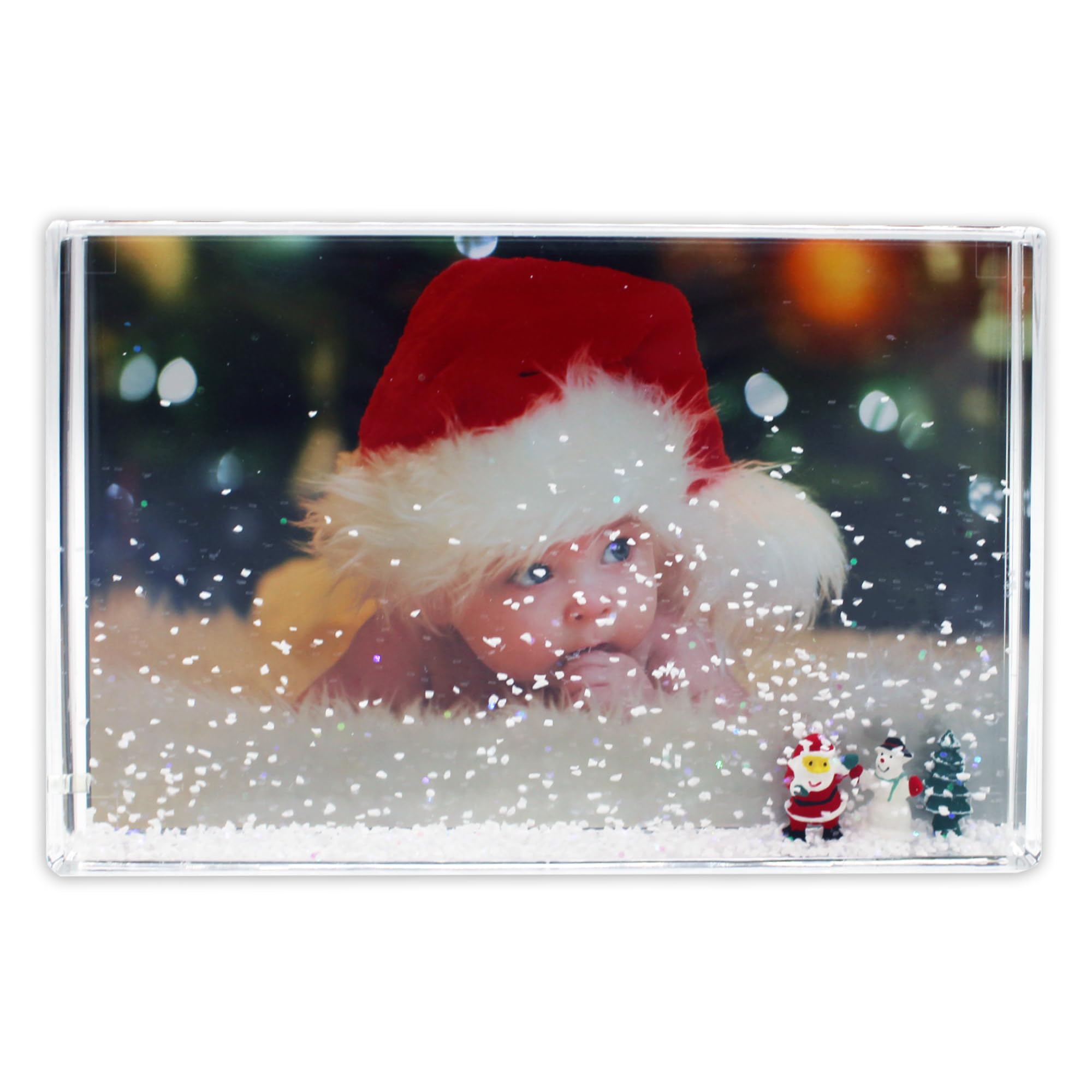 Glitter Photo Frame, Acrylic Picture Frame holds 10 x 15 cm (4 x 6 inch) Clear Frameless Desktop Photo Block with Xmas Figures (Multi) - Ideal Personalised Gifts, Stocking Fillers or Decorations — image 1
