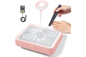 SAVILAND Nail Dust Collector with Lamp – Powerful Nail Vacuum Fan 40W Dust Collector Extractor Electric Dust Suction Machine with Reusable Filter for Acrylic Gel Nails Polishing, Low Noise, Pink