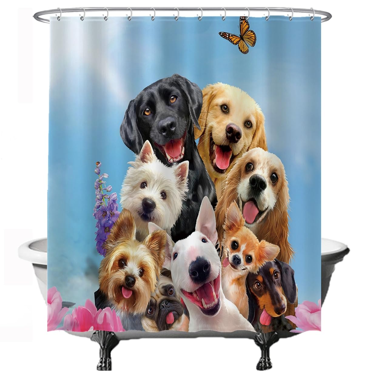 Ulticool Shower Curtain - Dog Animals Dogs - 180 x 200 cm - Washable - Waterproof - with 12 Rings — image 1