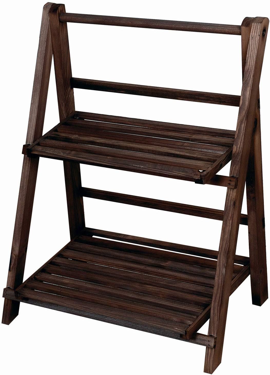 Knight 2 Tier Free-Standing Foldable Wooden Ladder Shelf, Display unit, Storage rack, Space saving, NO ASSEMBLY required, 31x26x48 CM - (Dark Brown)
