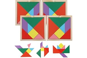 3 otters Wooden Tangrams Puzzles, 4 Pack Educational Tangrams Shapes Puzzle Toys for Kids and Adults, STEM Montessori Wood Toy, Brain Logic Blocks