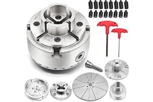 Yunnergo 1" x 8 TPI Thread 4 Inch Self Centering Wood Lathe Nickel-Plated Chuck Set 2/3/5 Jaw Turning Chuck Set (5PCs Jaw)