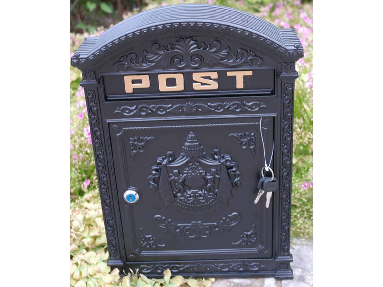 Cast Metal Post Box/Mail Box Wall Mounted Traditional Style - Black