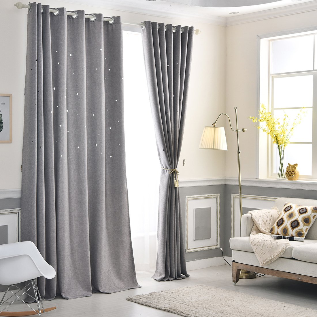 1 Piece Gwell Rideau Occultant A Oeillets Rideaux Thermique De Fenetre De Chambre Enfant Etoile Ciselee Gris Rideaux Bebe Puericulture Lawawarenesssociety In