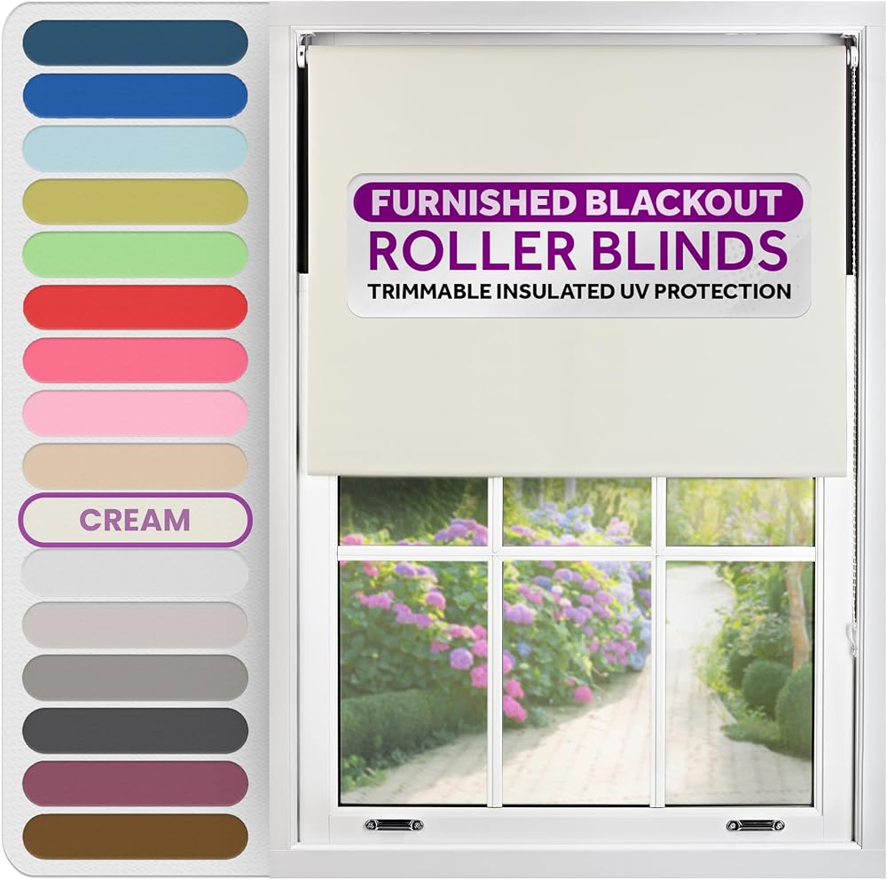 FURNISHED Thermal Blackout Roller Blind Cream 45cm x 210cm