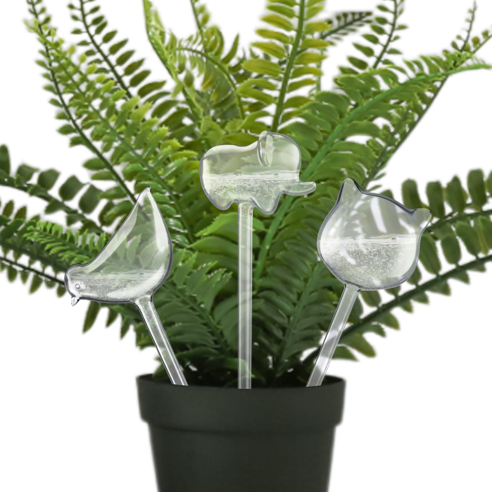 Photo 1 of Retisee 3 Pack Self Plants Watering Globes for Indoor & Outdoor Plants Plastic Watering Globes Spikes Automatic Irrigation Planter Insert System Waterer Bulbs(Bird,Cat and Elephant)