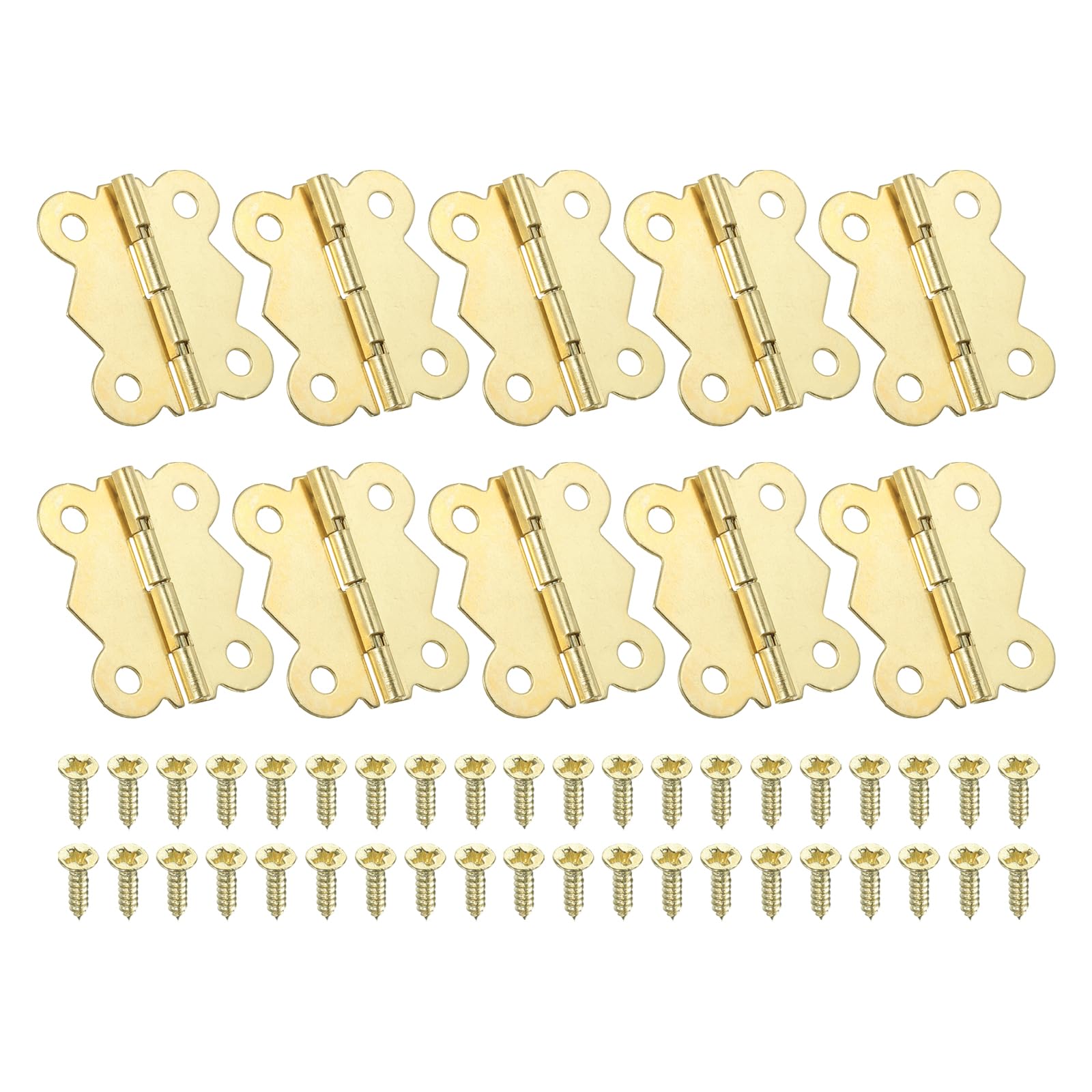 PATIKIL Small Jewelry Box Hinges 1-5/8 Inch, 10 Pack 90-Degree Mini Butterfly Hinges Jewelry Box Hardware with 40 Screws for Cabinet Wooden Box Drawer Craft, Gold