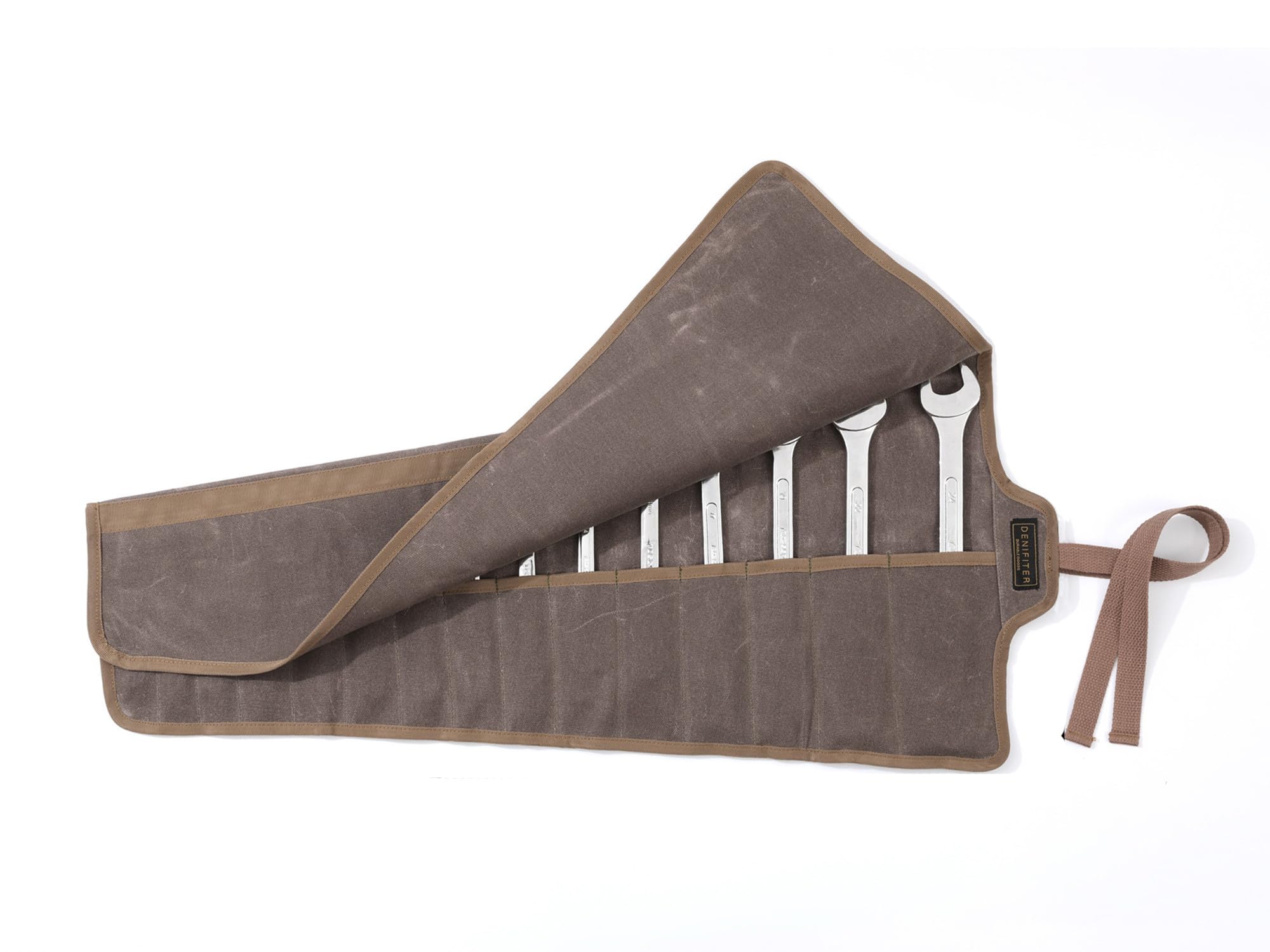 Tool Roll Up Organizer Bag, Heavy Duty 16oz Waxed Canvas Wrench Roll Up Bag With Straps, Multi-Purpose Tool Pouch (Grey)