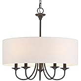 Kira Home Quinn 22" Traditional 5-Light Chandelier + White Linen Drum Shade, Oil-Rubbed Bronze Finish