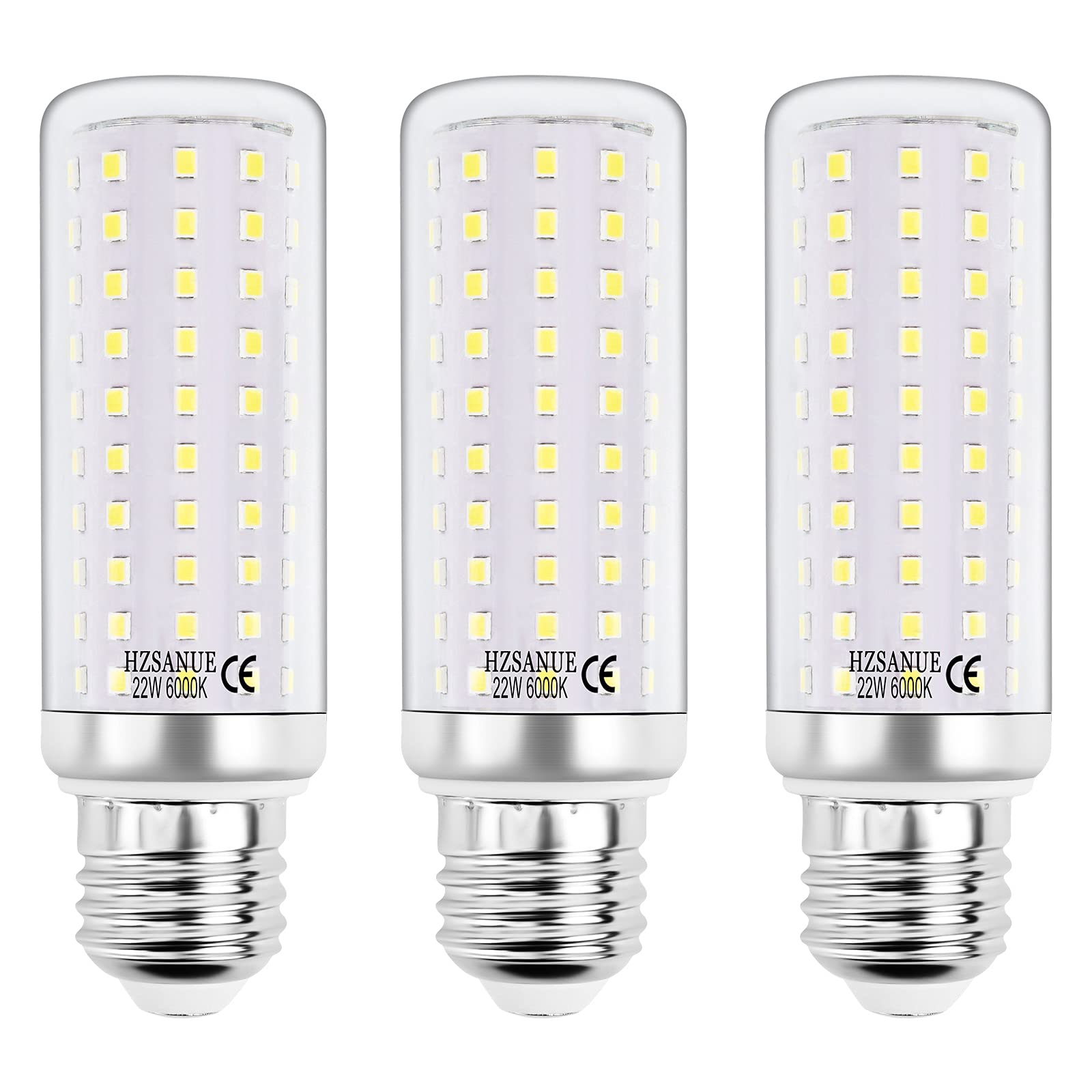 HZSANUE E27 LED Corn Bulbs 22W,Edison Screw Bulbs,2500Lm, 6000K Daylight White,180W Incandescent Bulbs Equivalent,Non Dimmable,Pack of 3