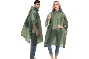 HOOMBOOM Reusable Rain Ponchos with Drawstring Hood for Adults, Waterproof Thicken Rain Coat, 2 Packs