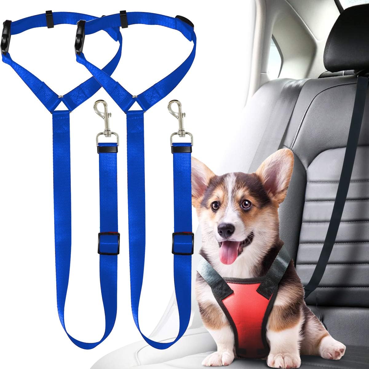 Musonic 2 Packs Dog Cat Safety Seat Belt Strap Car Headrest Restraint