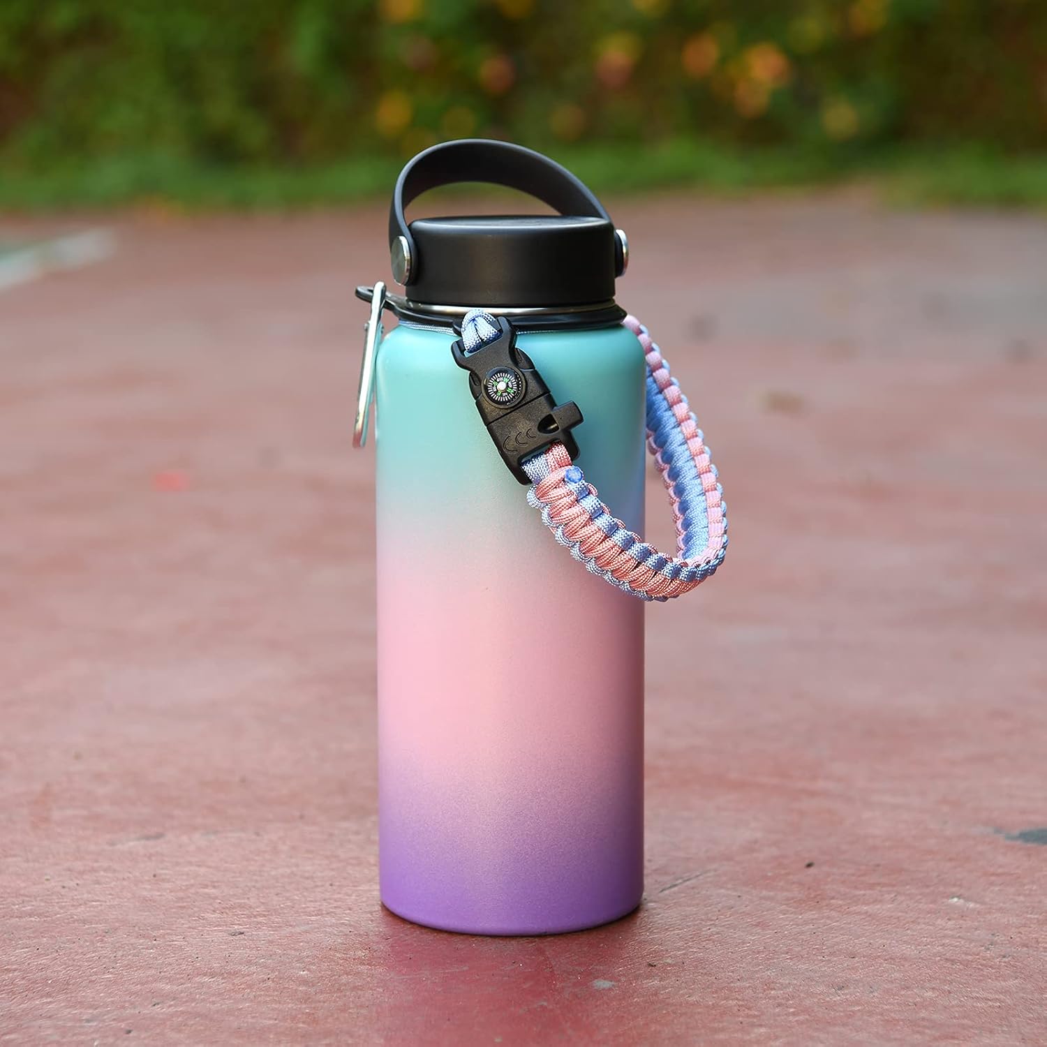 Wongeto Paracord Handle Compatible with Hydro Flask Water Bottle- Fits Wide Mouth Bottles 12oz to 64oz- Paracord Carrier Survival Strap Cord with Safety Ring and Carabiner(Pink&Blue) : Sports & Outdoors
