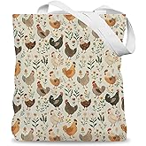 LADOCK Floral Chicken Tote Bag, Rustic Chicken Canvas Tote Bags for Women, Chickens Lover Mom Lady Gifts, Farmhouse Animal Rooster Hen Reusable Grocery Shopping Bags