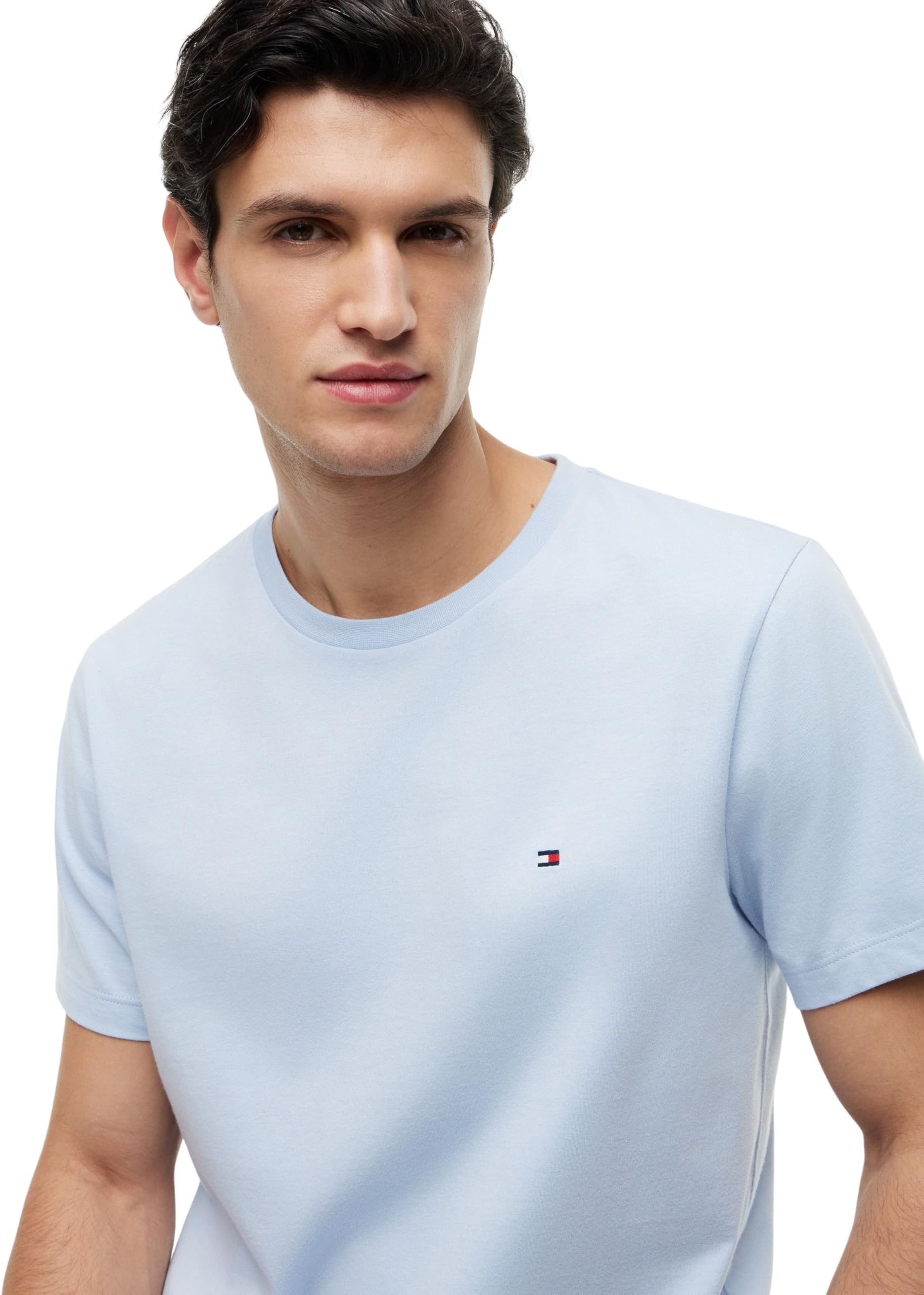 Tommy Hilfiger Herren T-Shirt Kurzarm Seasonal Solid Tee mit Rundhalsausschnitt, Blau (Sky Blue), L 3