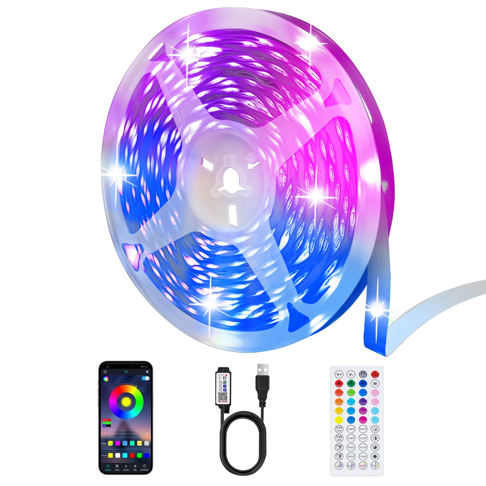 Photo 1 of TK99SW LED Lights for Bedroom, 65ft Smart RGB Music Sync Bluetooth App & Remote Control, USB-Powered LED Strip Lights, Gaming, Bedroom, PC, Home Theater,Parlor,Room