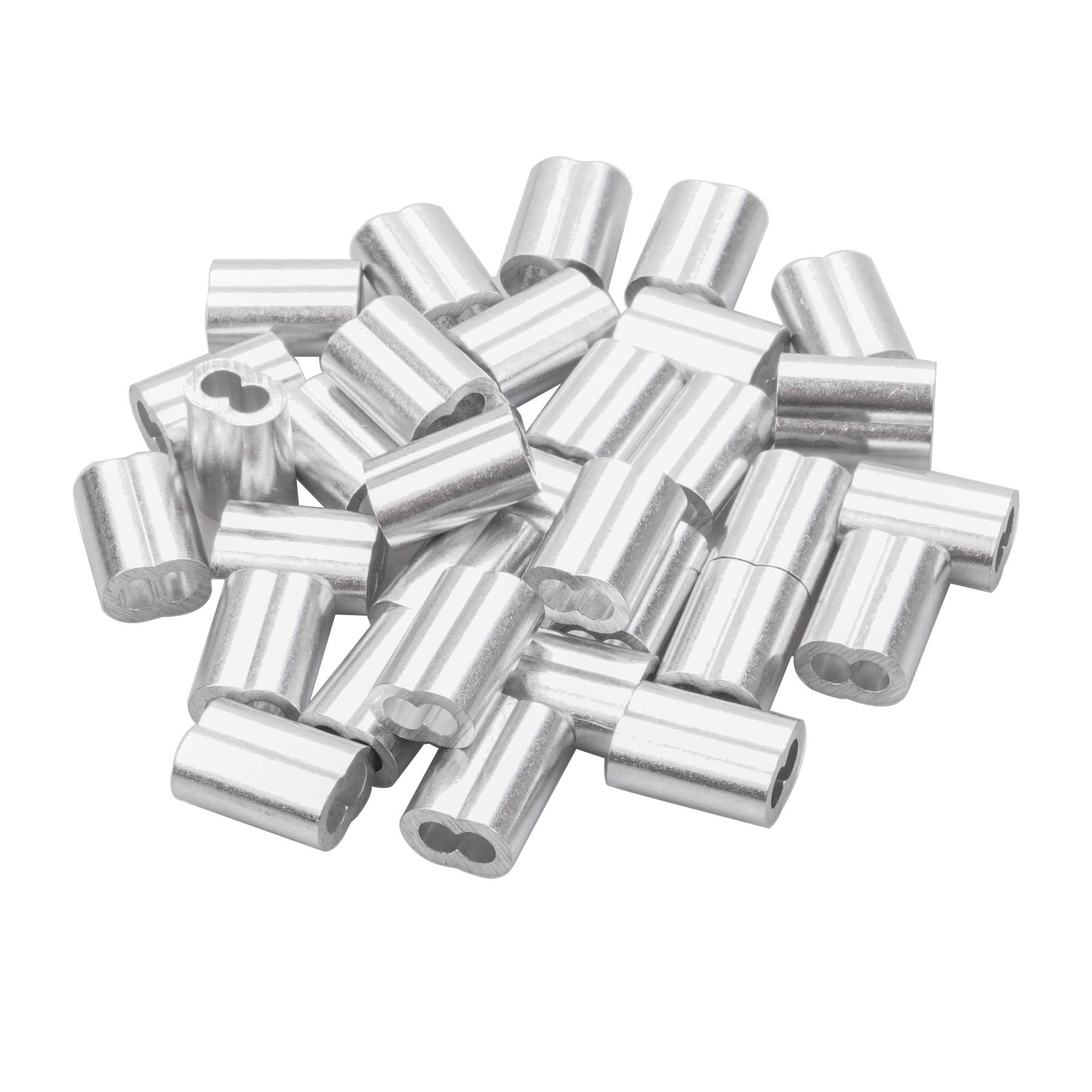 100pcs Aluminum Crimping Loop Sleeve Clips with Double Ferrules, 3mm Aluminum Cable Sleeves Clips Wire Rope Aluminum Sleeves Clip Fittings Cable Crimps Double Holes