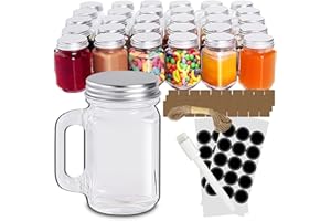 DESIYUE 30 Pack 1.5oz Small Mason Jars,Mini Mason Jar Shot Glasses with Lids & Handles,Glass Shot Bottles with Lids for Drink