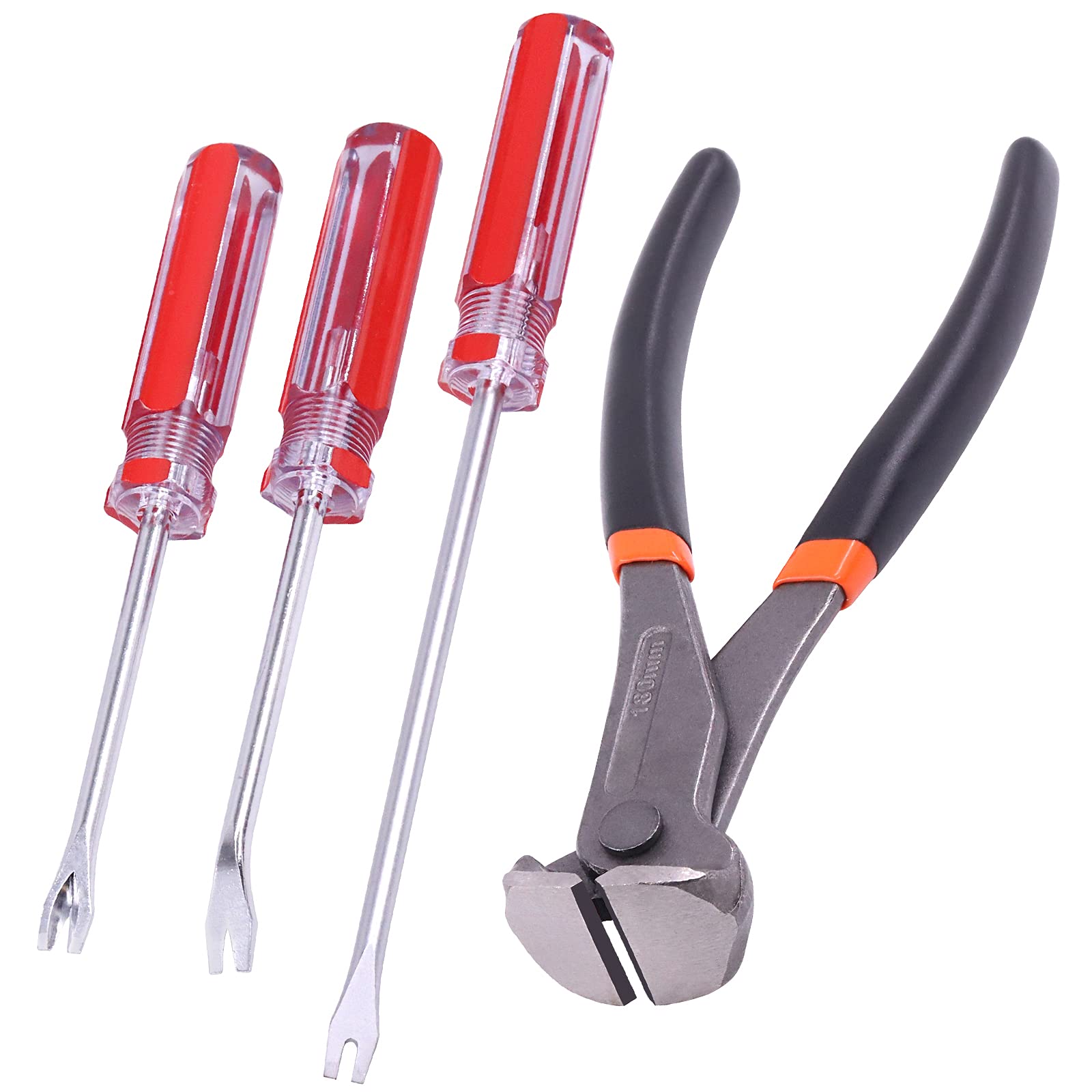 Keadic 4 Pcs Upholstery Staple Remover and Tack Lifter Tool Set,End Cutting Pliers 7" Flush,Nail Puller Remover Heavy Duty,Cut Carpenters Pincers Nail Puller for Home Office - Rubber Handles