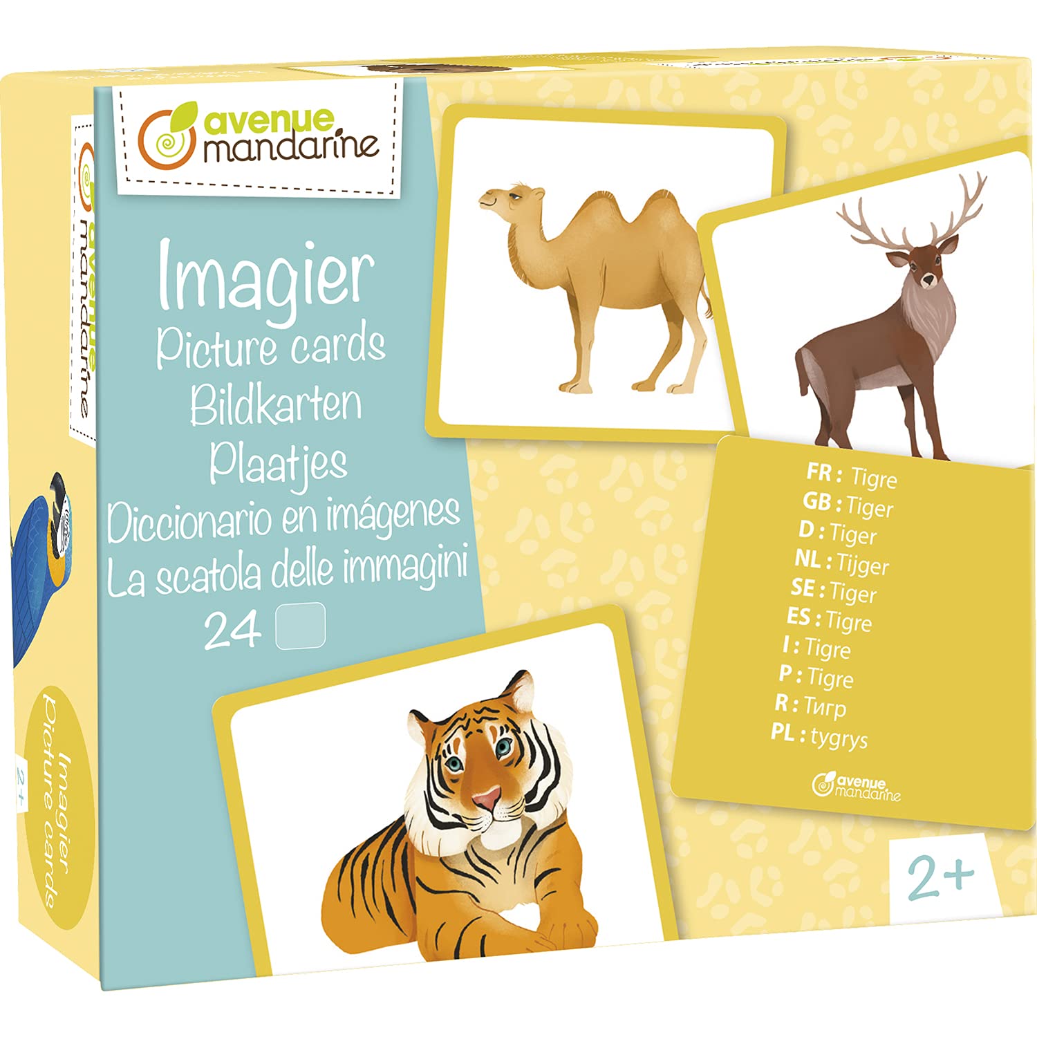 AVENUE MANDARINE JE528C - an educational game of 24 multilingual cards (10 languages) - From age 2 - IMAGES Wild animals - Children's Creative Leisure Activity