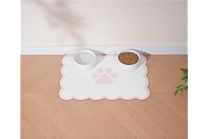 Ralxion Scalloped Dog Feeding Mat, Absorbent Mats for Dog Food and Water Bowl, Dispenser, Cute Elegant Aesthetic Preppy Pastel Pink Scallop Pet Placemat for Dogs, Cats, Puppy Accessories, 14" X 19”