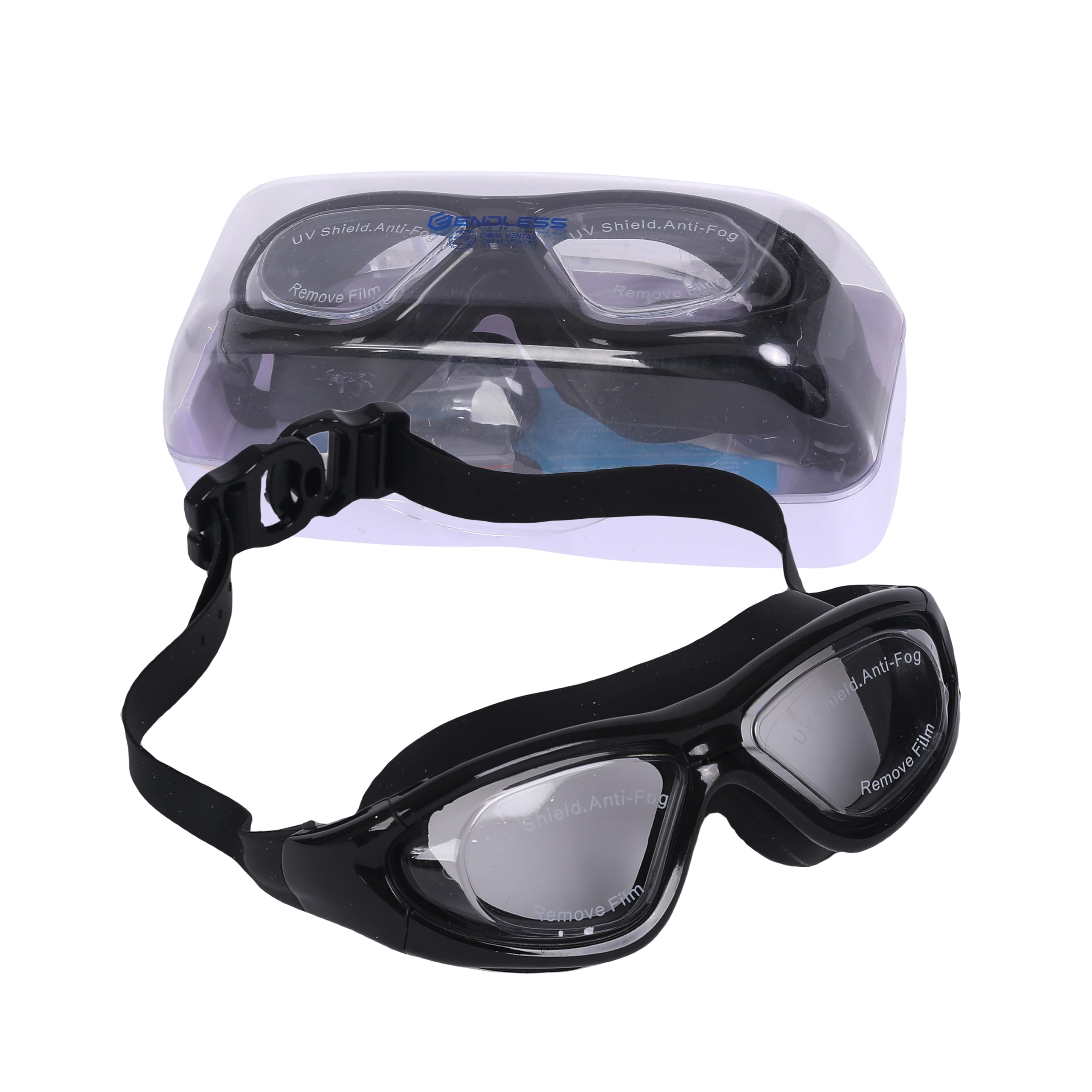 Endless EL1007 Premium Swimming Goggle with Anti-Fog and UV Protection | Black | Material : Silicon, PU | Stylish 180 Degree Wide View Glasses | Soft Silicone Gasket for Leak Proof | With Hard Case